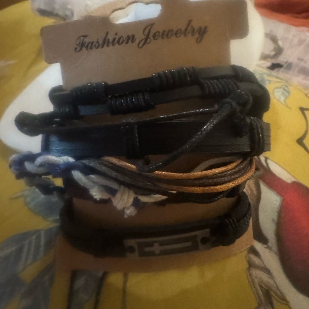 Men's Black and Brown Multi-Strand Fashion Bracelet Set